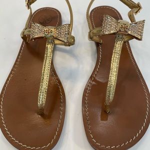 Tory Burch crystal embellished sandals in Gold